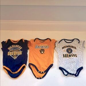 Three MLB Milwaukee Brewers 12 Month Onesies 💙💛⚾️